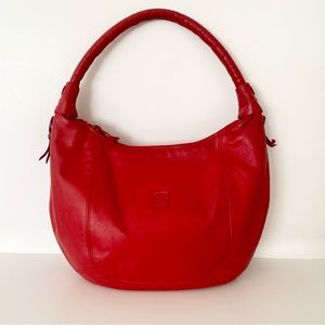 Vintage 80's Anne Klein Red Leather Hobo Shoulder Bag